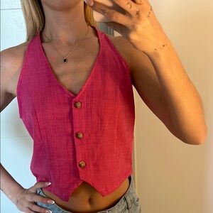 Pink Button-Up Halter Top